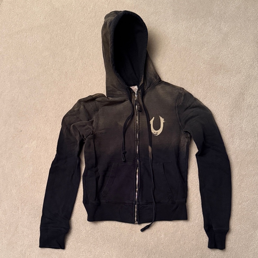 True Religion Jeans Distressed Look Zip Up Hoodie
